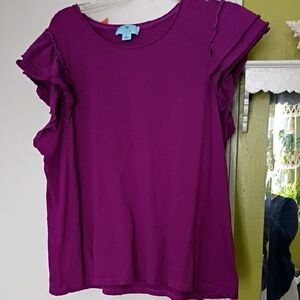 croft & barrow Plum Short-Sleeve Ruffle Sleeve Top